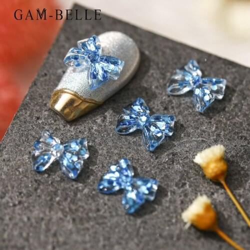 GAM-BELLE 3D Glitter Sequin Bows Nail Art Decoration Crystal Summer DIY Nail Polish Ornament Decals Manicure Accessories