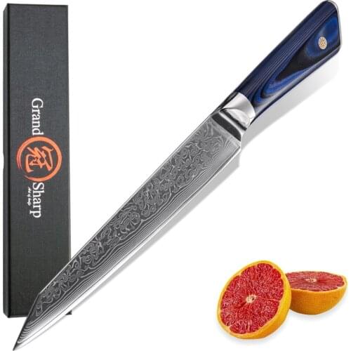 Grandsharp Slicing Knife 8 Inch Chef Kitchen Knives 67 Layers Japanese Damascus Steel Vegetable Meat Sushi Slicing Cooking Tool