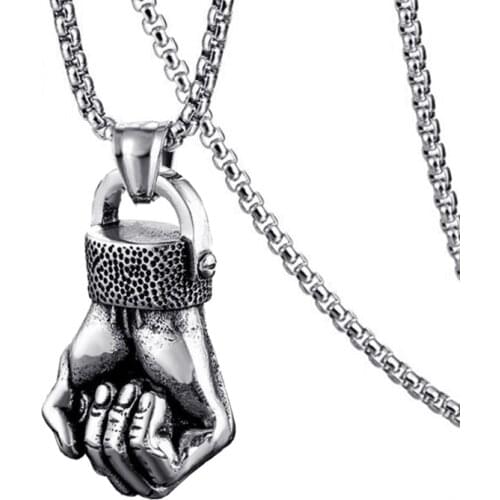 HNSP Punk Sportsman Dumbbell Power Hand Necklace Pendant For Men