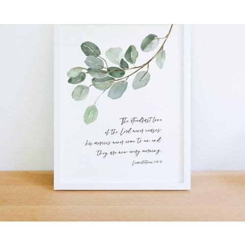 Love of the Lord Quotes Canvas Art Prints Lamentations 3:22-23 Poster Watercolor Greenery Painting Wall Pictures Church Decor