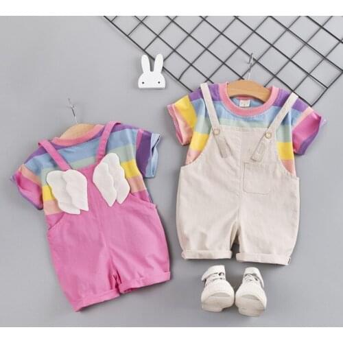Boys and Girls Cute Wings Short Sleeve Pants Suit 2020 Summer New Sisters' Clothes Sister and Brother Siblings Costume