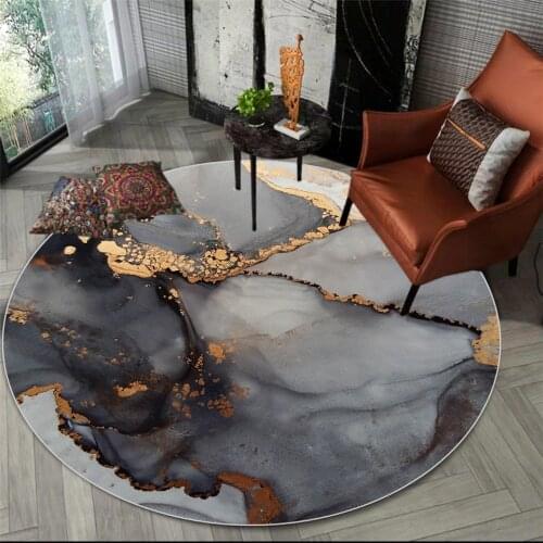 Chinese Style Abstract Landscape Black Carpet Round Coffee Table Rug Living Room Circle Area Rug For Bedrooom Decor Bedside Mat