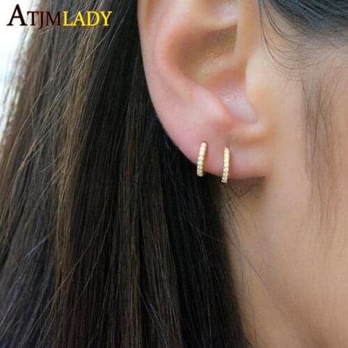 Mini hoop just arround ear minimal design gold color full cz circle 925 sterling silver multi piercing tiny cz hoop earring