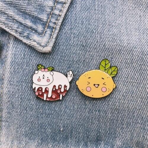 Cartoon Fun Cute Fruit Lemon Ice Cream Snowman Animal Enamel Brooch Pin Alloy Badge Clothes Bags Accessories Woman Jewelry Gifts