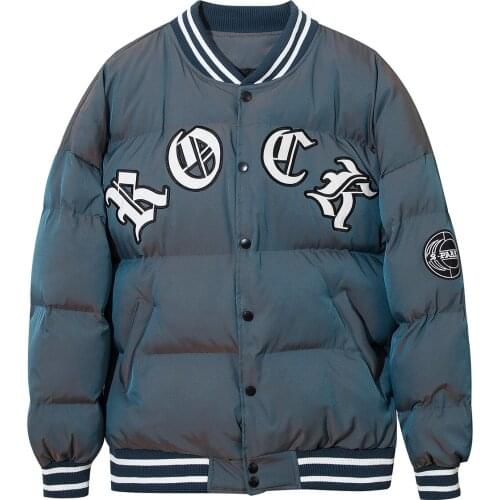 LACIBLE Hip Hop Gradient Thick Parka Jackets Men Streetwear Harajuku Embroidery Jacket Winter Padded Jacket Coats Warm Outwear