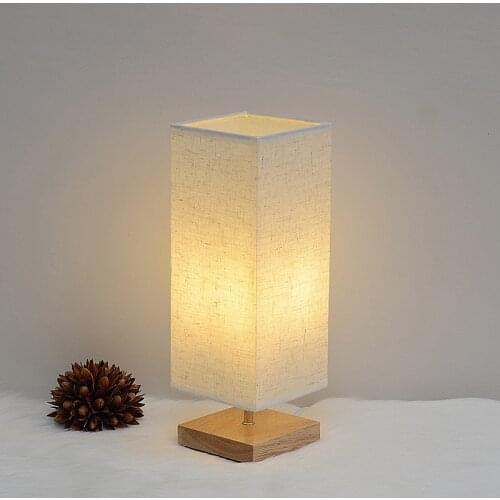 Table Lamp Bedroom Bedside Night Light Solid Wood Cloth Cover Warm And Romantic Sleep Lighting