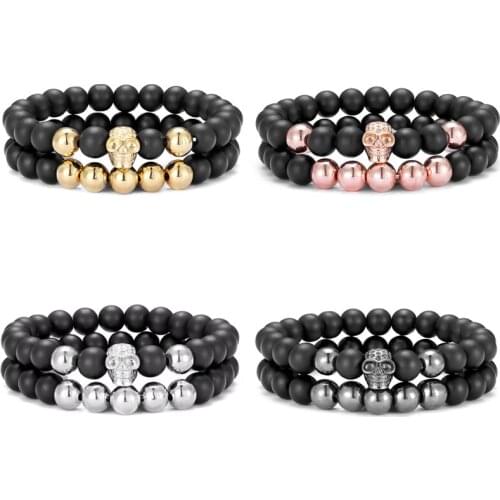 2019 new fashion mens bracelet set fashion handmade classic stone skull beaded bracelet mens jewelry gift