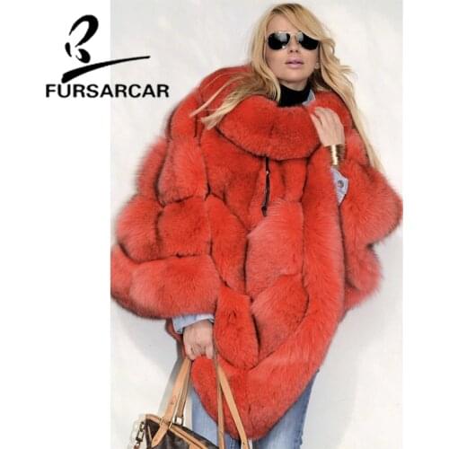FURSARCAR 2021 New Winter Luxury Style Thick Cape Real Fox Fur Shawls Women Fashion Fox Fur Female Poncho With Fur Collar
