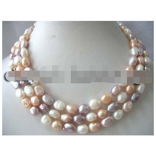 50" 8-9mm white pink and purple barpque freshwater pearl necklace wholesal