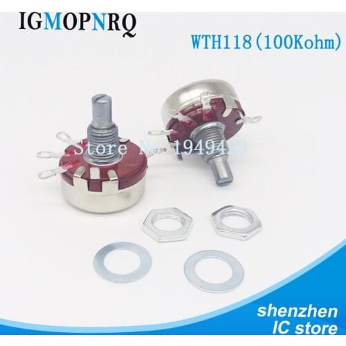 2PCS WTH118 1K 2.2K 4.7K 10K 22K 47K 100K 470K 1M 2W 1A Potentiometer New Authentic Variable Resistor VR Resistance 100K Ohm