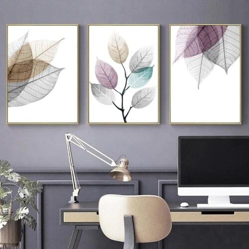 Clorful Transparent Leaf Abstract Art Canvas Painting Living Room Bedroom Cafe Internet Nordic Style Wall Art Pictures