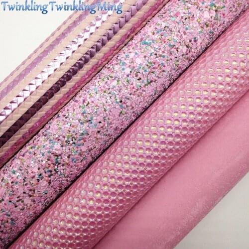 PINK Glitter Fabric, Stripes Synthetic Leather, Embossed Faux Fabric Sheets For Bow A4 21x29CM Twinkling Ming XM023F