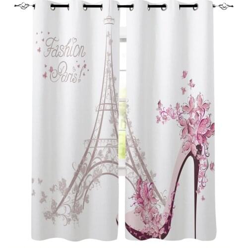 Pink Paris Tower High Heels Female White Home Decoration Living Room Curtains Window Treatments Kids Curtain For Kitchen Bedroom