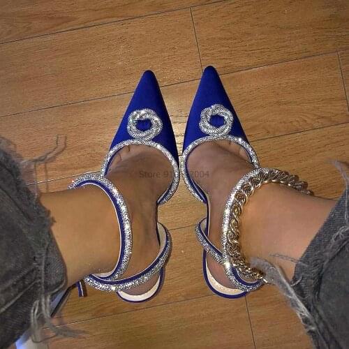 Blue Crystal Women Pumps Luxury Rhinestones Bowknot Summer Wedding Shoes High heels Gladiator sandals Party Prom Shoes