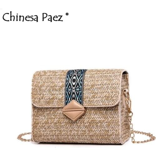 2020 New Square Straw Bags Women Summer Rattan Bag lady Handmade Woven Beach Cross Body Bag Bohemia Handbag Bali travel vocation