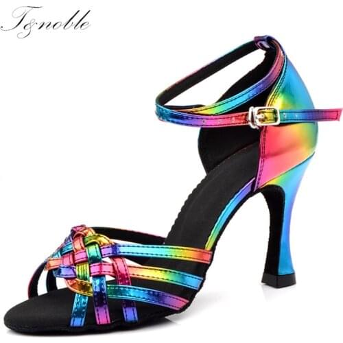 Latin Dance Shoes Woman Salsa Bachata Dance Shoes Iridescence High Heels Ballroom Party Tango Satin Wedding Shoes Party Sandals