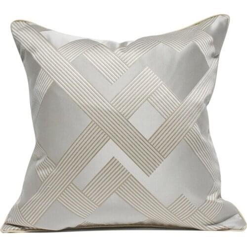 High Precision Silver Beige Decorative Pillows Geometric Striped Jacquard Cushion Cover Home Decor Chair Sofa Seat Pillowcase