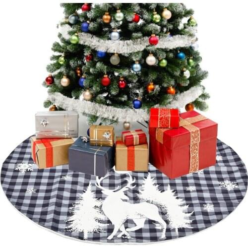 Christmas Tree Skirt 48 Inches Red Black Plaid Xmas Tree Mat Apron Ornaments For New Year Hoilday Party Home Decoration