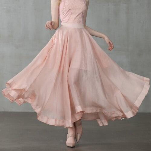 Sakura Pink Skirt Ankle Length Tulle Linen Maxi Skirt for Formal Woman Elegant Bridesmaid Circle Skirt Prom Skirt Party Skirt