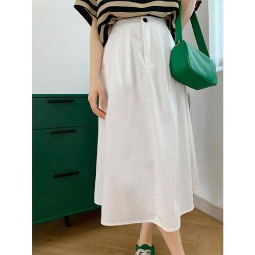 2021 Summer Womens Solid Skirts Waist-folded Korean High Waist Pleated A Umbrella Skirt 2130