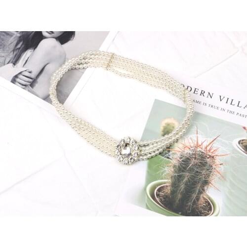 Pearl Belt for Lady girl Oval Rhinestone Gold Buckle white beads Weave females Decoration Waist Elastic Accessories for Dress