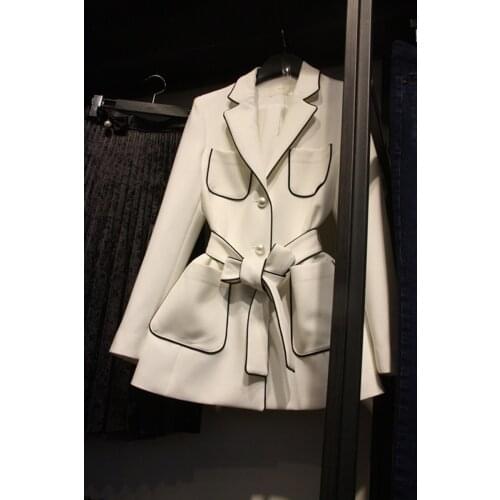 2019 Casaco Women Pockets Jacket Top Polyester Spring New Simple Woman Suits Pearl Buttons For Small Suit Multi-pocket Female