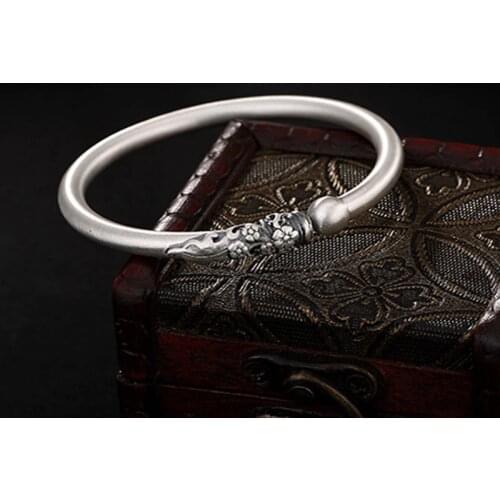 999 Sterling silver plum blossom bracelet Vintage brushed high-end open mouth Thai silver Simeple Bangle&Bracelet Ladies jewelry