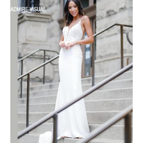 Newest Wedding Dress Mermaid Lace Deep V-Neck Neckline Open-Back Spaghetti Straps Plus Size Bride Gown 2021 Vestidos De Novia