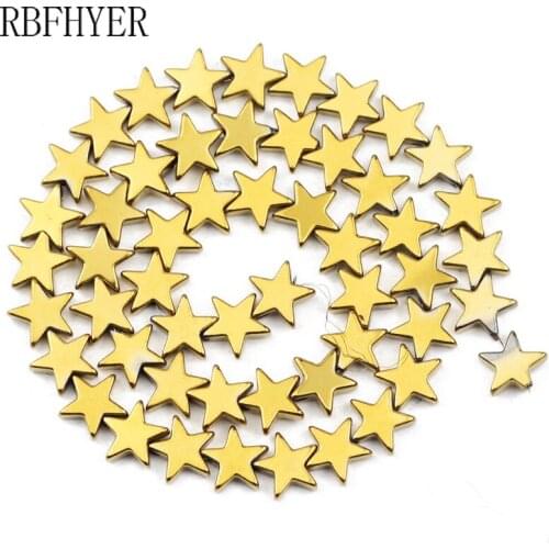 RBFHYER Golden Five-Pointed Star Hematite Natural Stone Charm Loose Beads For Jewelry Making Accessories Wholesale 4/6/8/10mm