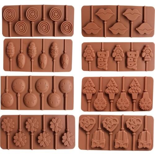 1PCS Silicone Lollipop Mold 9 Kinds Chocolate Cake Fondant Cookie Mould Jelly Pudding Molds DIY Baking Cake Decorating Tools 20