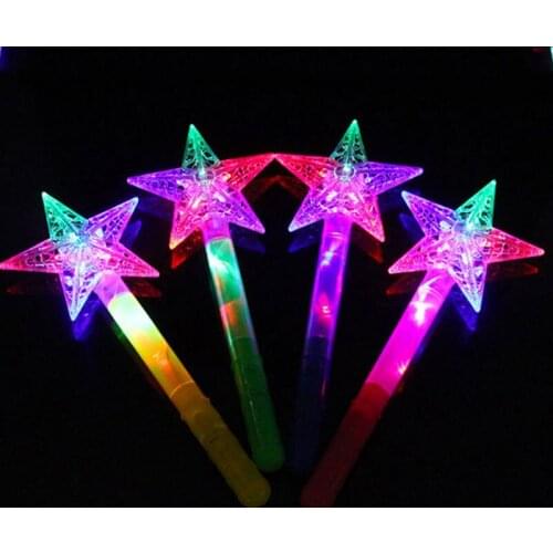 LED Flashing Stick Children Girls Fairy Magic Wand Sticks Light up Five-pointed Star Princess Party Prop Accessories