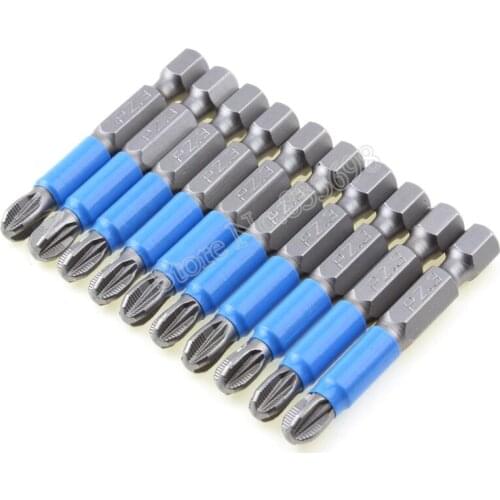 10Pcs Anti Slip Pozidriv PZ3 Screwdriver Bit Set Tools S2 1/4 6.35mm Hex Shank 50mm Long