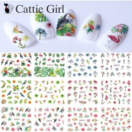 12 Designs Flamingo Nail Water Decals Nail Transfer Sticker Marble Stone Nail Art Summer Nails Tips Sticker Decorations
