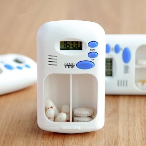 2019 Alarm Clock Reminder Medicine Box Portable Pill Box Mini Pills Organizer Case Intelligent Timing Pillendoos 2 Grids