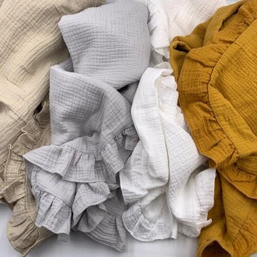 2Layers Cotton Muslin Baby Ruffle Blanket Newborn Swaddle Wrap Blanket Ruffle Cotton Baby Receiving Blanket Infant Quit 90x95cm