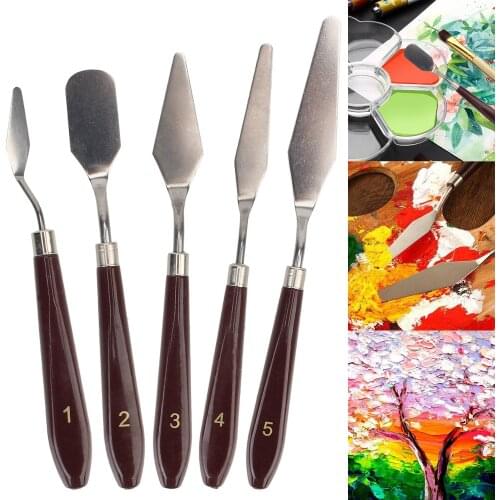 5Pcs/set Stainless Steel Fine Arts Painting Tool Crafts Spatula Palette Gouache Supplies Palette Knife Oil Painting Knife