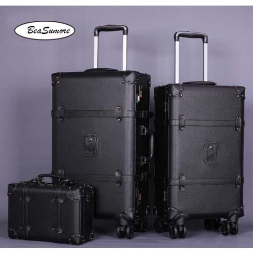BeaSumore 26 inch High capacity Retro PU Leather Rolling Luggage Sets Spinner Women Password Suitcase Wheels Cabin Trolley