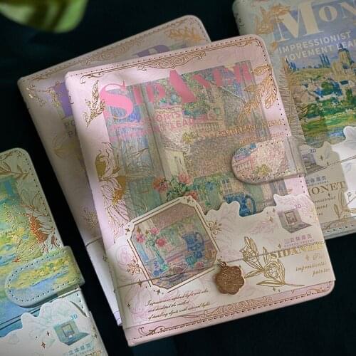 1Pc Art Landscape Oil Painting Notebook Color Page Handbook Retro Magnetic Button Notepad Student Supplies Cute Notebook