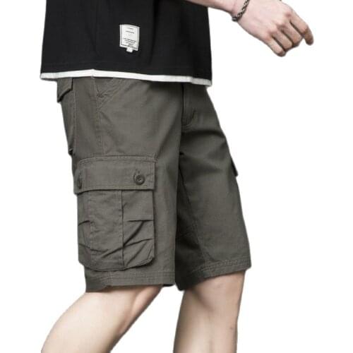 New Knee Length Cargo Shorts Mens Summer Casual Loose Cotton Multi Pockets Breeches Short Trousers Military Shorts 41