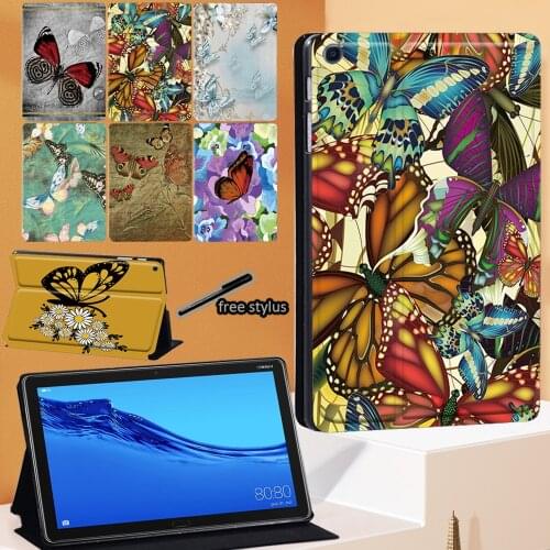 Butterfly Series Tablet Case for Huawei MediaPad M5 Lite 10.1 Inch/MediaPad M5 10.8 Inch PU Leather Flip Stand Cover