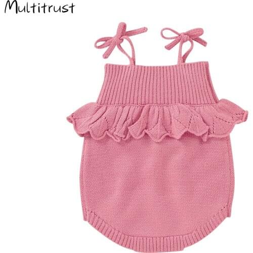2020 Baby Spring Autumn Clothing Infant Newborn Baby Boy Girl Knit Ruffles Jumpsuit Solid Bodysuit Clothes Sleeveless Outfit