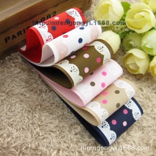 38mm Single Face Satin Ribbon Polyester Dots Rib Ribbon DIY Manual Baby Bowknot Hair accessories grosgrain ribbon 10M/Lot