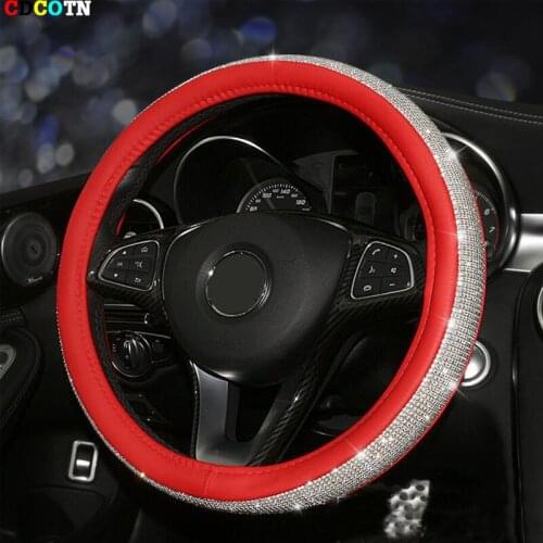 CDCOTN Fashion Auto Car Steering Wheel Covers Leather Diamond Female Steering-Covers Cases Exquisite Universal Handlebar Cover