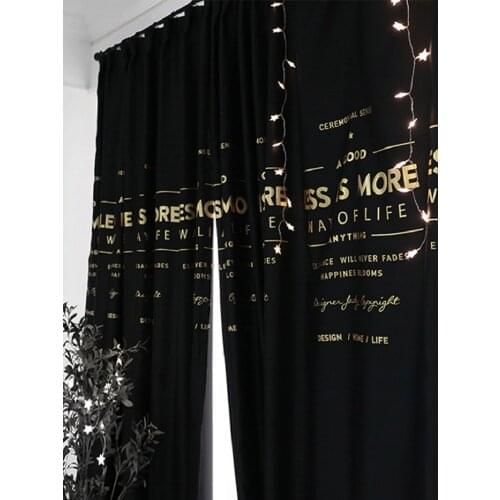 Fashion INS Black Curtain INS LESS IS MORE Printed Blackout Curtains for Bedroom Bronzing Shading Window Curtain for Living Room