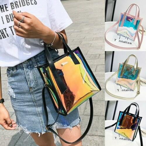 Fashion Gaze point Reflective Sequins light proof Women Hologram Clear Bags Tote Transparent Messenger Handbag + Inner Bag