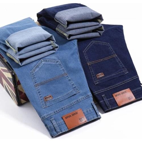 2021Spring and Autumn New Men Jeans Business Casual Light Blue Elastic Force Fashion Denim Jeans Trousers Male Brand Pants