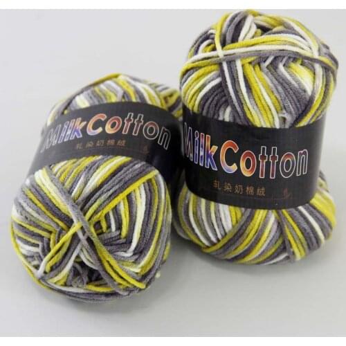Sale 2ballsx50g Soft Cotton Baby New Hand-Dyed Wool Socks Scarf Knitting Yarn 2075-17-2 Gray yellow mixed