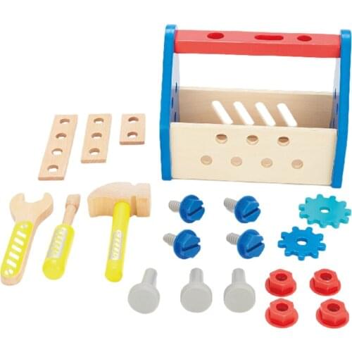 Construction Toy Set Take-Along Tool Kit Wooden Toolbox Kids Pretend Play