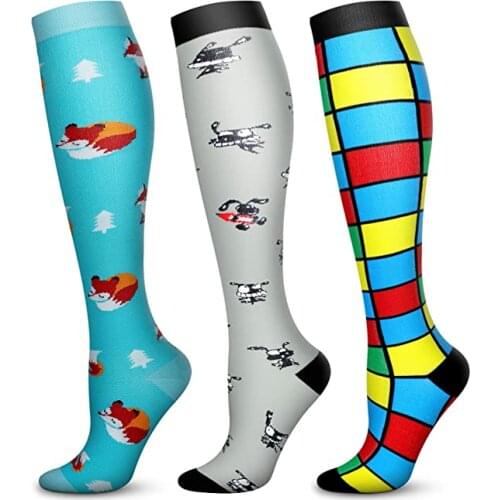 New Compression Socks Fit Varicose Veins Funny Fox Rabbit Square Shaped Golfs Happy Tube Men Women Outdoor Pressure Stockings