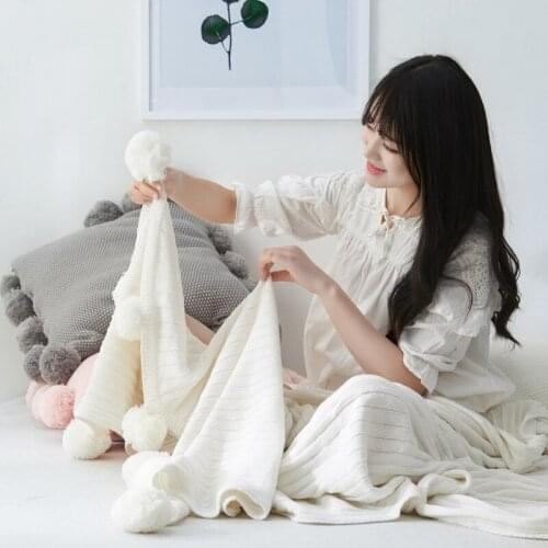 Luxury Brand Quality Cotton Pom Crochet Thread Summer Blankets 100*105cm Babies Adults Twin Size Bed Kitted Throws Bed Runners